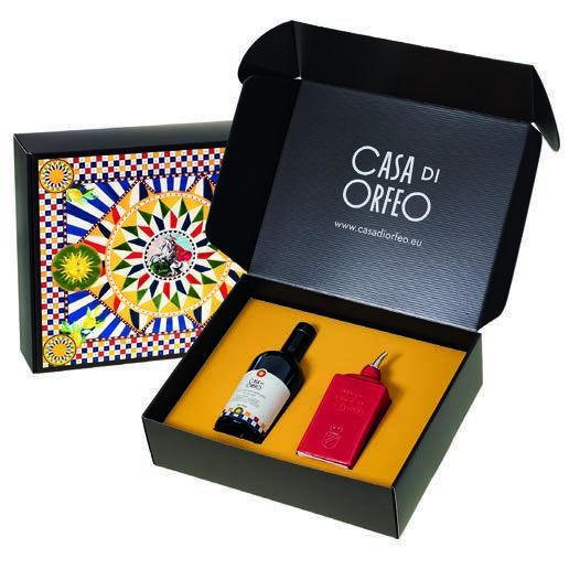 Włoski zestaw prezentowy z czerwoną ceramiczną olierą